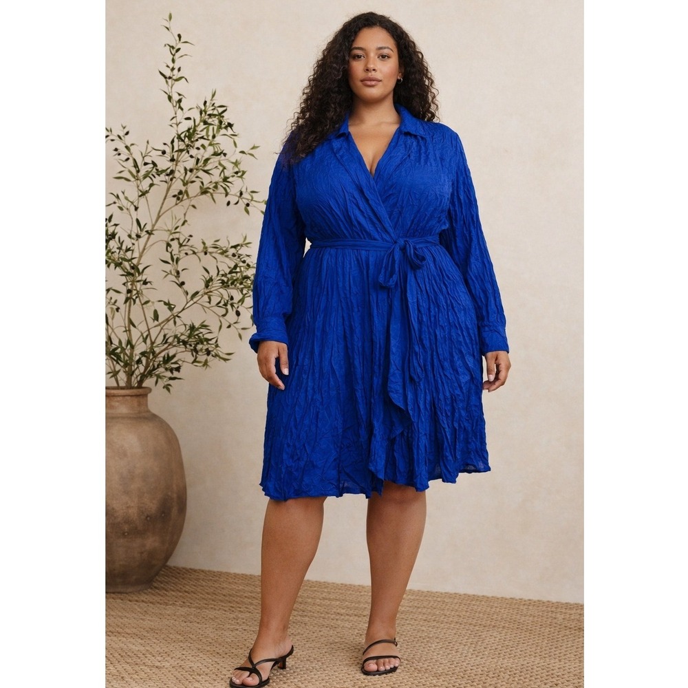 Cobalt Blue Satin Wrap Cardigan Floral Jacquard Belted Long Sleeve Torrid Size 3